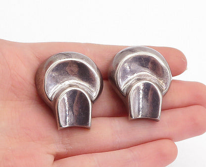 MEXICO 925 Sterling Silver  Vintage Shiny Dark Tone Non Pierce Earrings EG2800