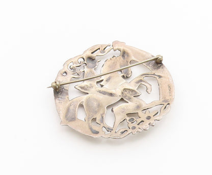 925 Sterling Silver Vintage Brooch Pin Equestrian Hunter & Deer Chase  BP12670