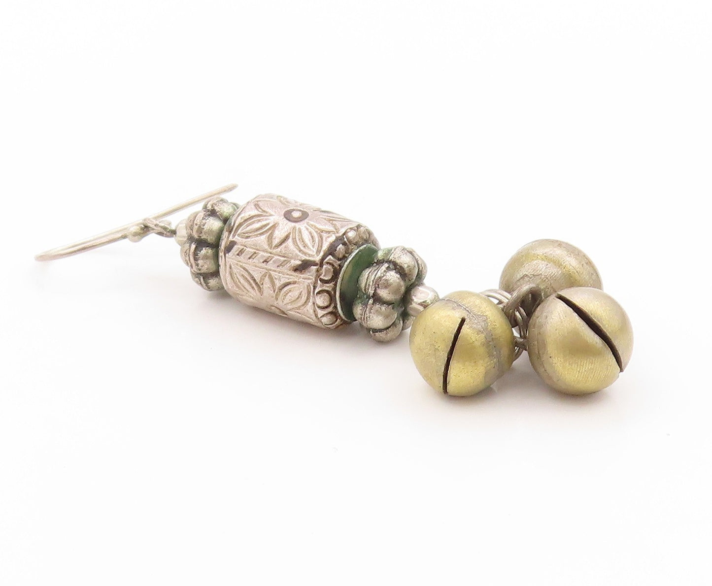 925 Sterling Silver Vintage Earrings Floral Carved Metal Ball Drop  EG13611