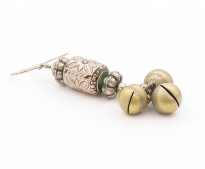 925 Sterling Silver Vintage Earrings Floral Carved Metal Ball Drop  EG13611
