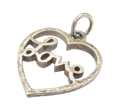 925 Sterling Silver  Vintage Dark Tone Open Love Heart Drop Pendant  PT8542