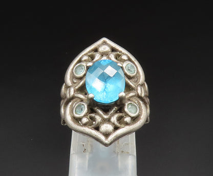 925 Silver  Vintage Paraiba Tourmaline & Topaz Scroll Ring Sz 7  RG25002