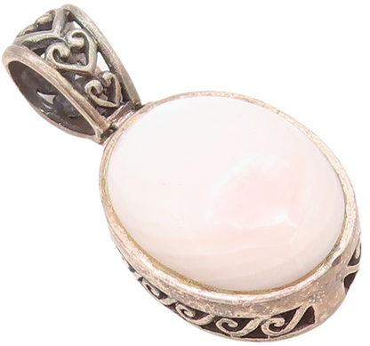 925 Sterling Silver Vintage Pendant Swirly Carved Oval Gemstone  PT23654