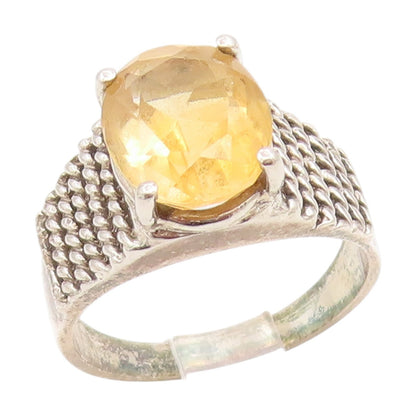 925 Sterling Silver Vintage Ring Oval Cut Citrine Textured Band  Sz 6  RG34912