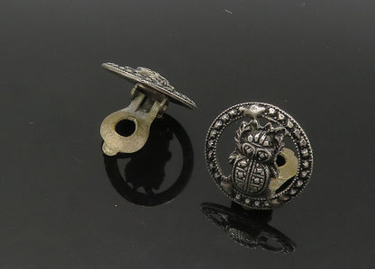 925 Sterling Silver  Vintage Antique Scarab Non Pierce Earrings  EG10817