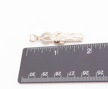 925 Sterling Silver Vintage Pendant Round CZ Jesus Religious Design  PT24759
