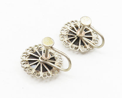 925 Sterling Silver  Vintage Abalone Shell Floral Non Pierce Earrings  EG5708