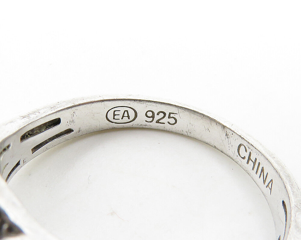 925 Silver  Vintage Genuine Diamonds Angel Wings Motif Band Ring Sz 8  RG18673