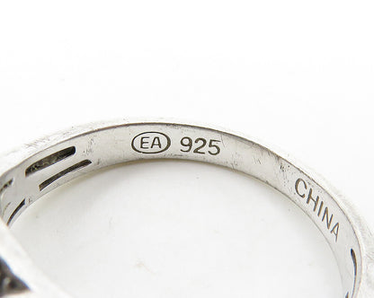 925 Silver  Vintage Genuine Diamonds Angel Wings Motif Band Ring Sz 8  RG18673