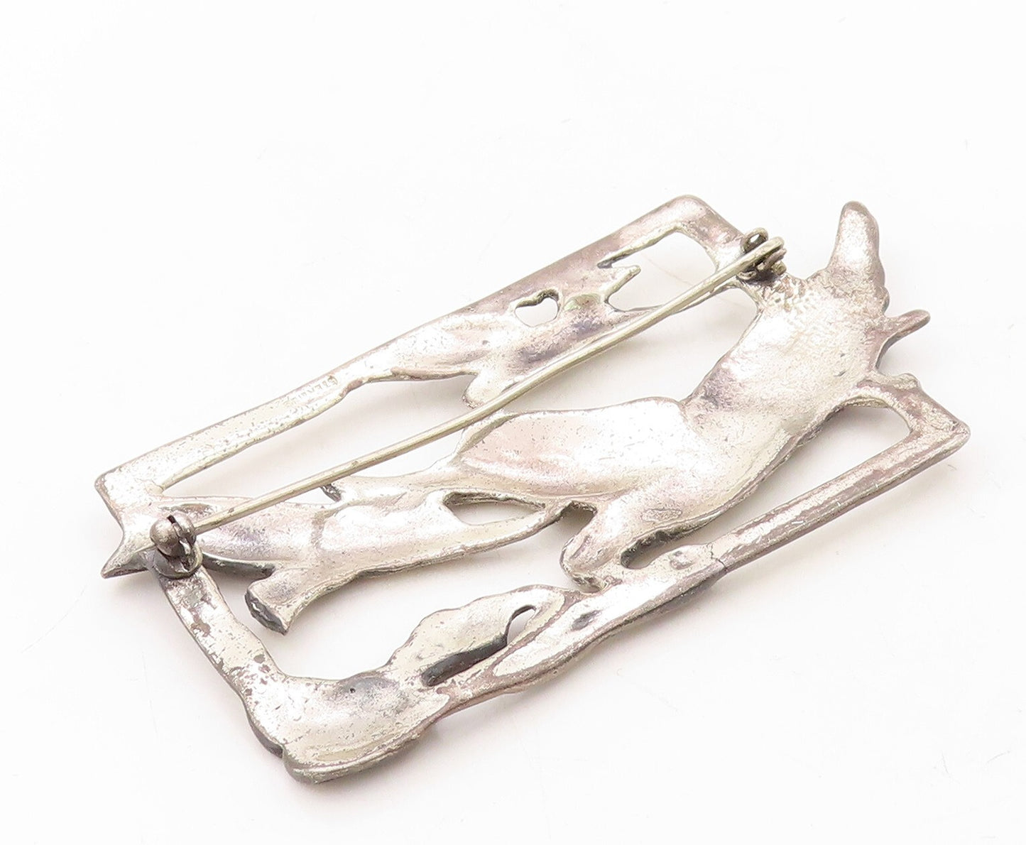 925 Sterling Silver Vintage Brooch Pin Antique Framed Cut Flying Birds BP11292