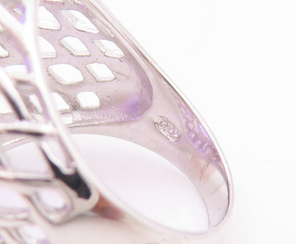 925 Sterling Silver Vintage Ring Cutout Band Oval Purple Gemstone  SZ 7  RG32230