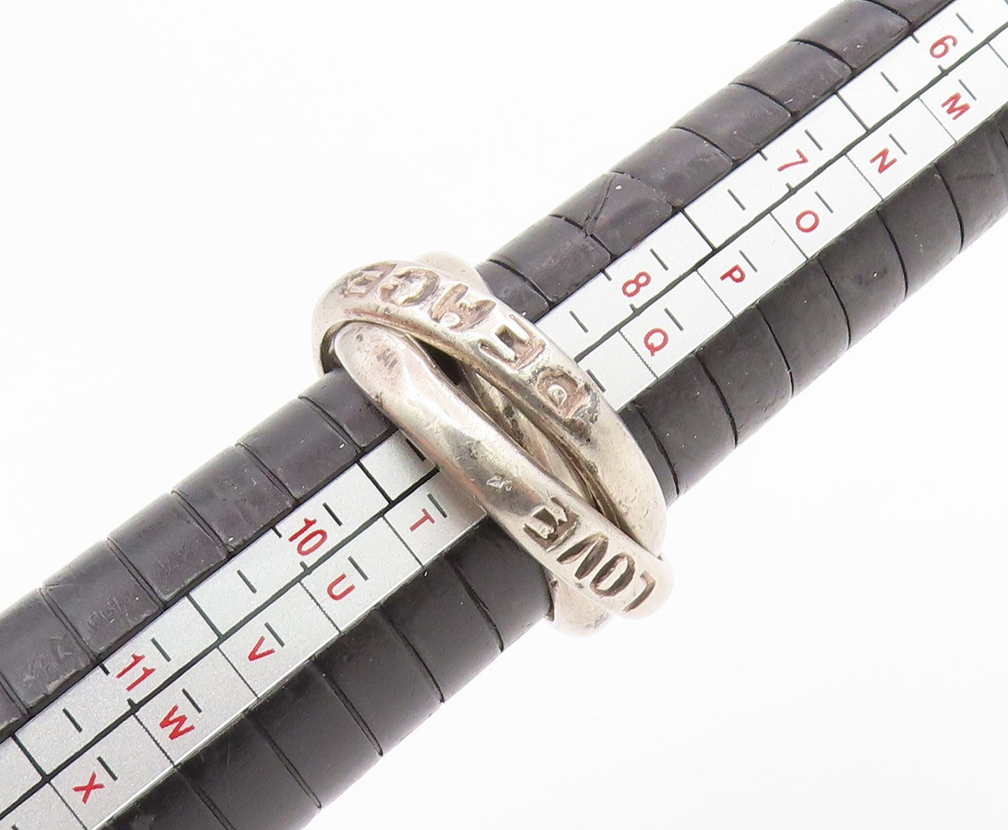 925 Sterling Silver Vintage Ring Interlocking Love & Peace Band Sz 9 RG34656