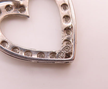 925 Sterling Silver  Vintage Genuine Diamonds Open Love Heart Pendant  PT20060
