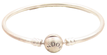 PANDORA 925 Sterling Silver  Vintage Stamped Ball Bead Bangle Bracelet  BT1716