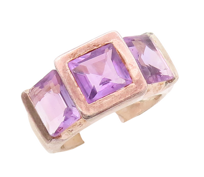 925 Sterling Silver Vintage Ring Square Cutout Inlay Amethyst  Sz 7  RG28774