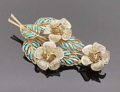925 Sterling Silver  Vintage Filigree Flower Bouquet Brooch Pin  BP10112