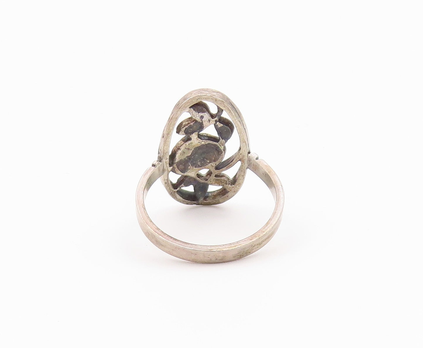 925 Sterling Silver Vintage Ring Classic Floral Rose Openwork Band Sz 7 RG36535