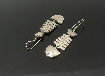 MEXICO 925 Sterling Silver  Vintage Fish Bones Motif Dangle Earrings  EG11006