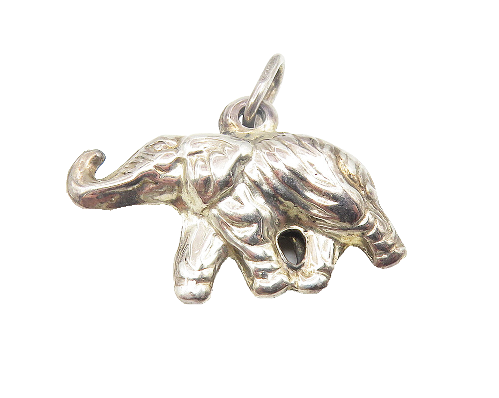 925 Sterling Silver  Vintage Shiny Hollow Elephant Motif Drop Pendant  PT8967