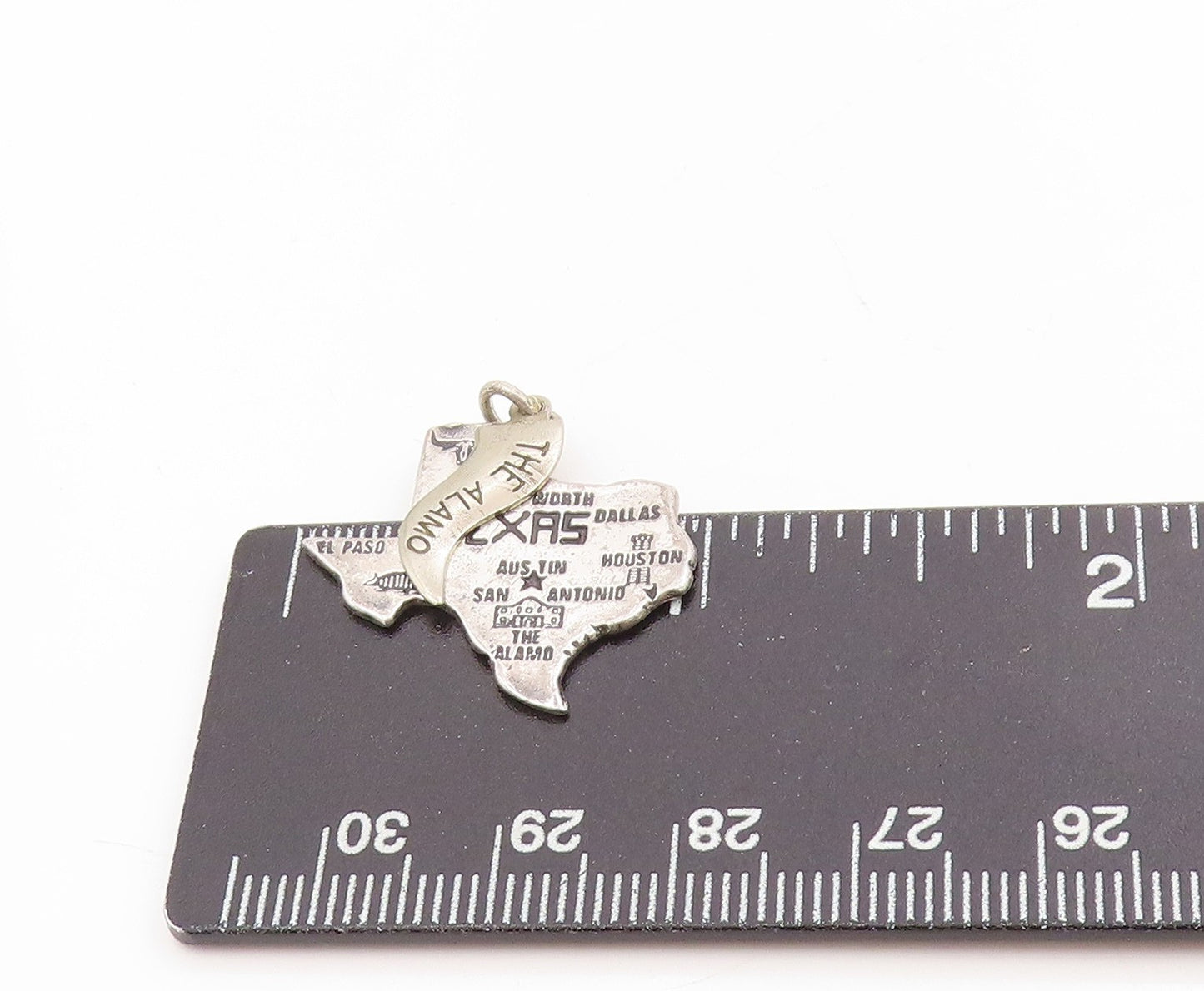 925 Sterling Silver Vintage Pendant Texas State Map With City Engravings PT25394
