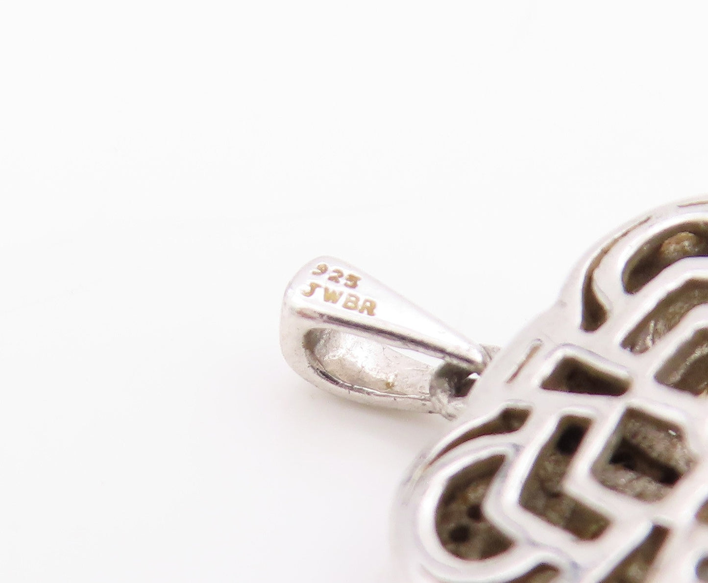 925 Sterling Silver Vintage Pendant Diamonds Square Inlay Spinal Bands  PT24405