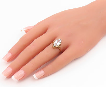 925 Sterling Silver Vintage Ring Gold Plated Marquise Cut CZ Band  Sz 6  RG35491
