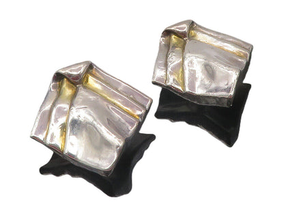 925 Sterling Silver  Vintage Modernist Sculpted Hollow Drop Earrings  EG6185