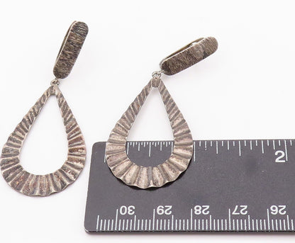 925 Sterling Silver Vintage Earrings Antique Dark Tone Drop Design Cut  EG13503