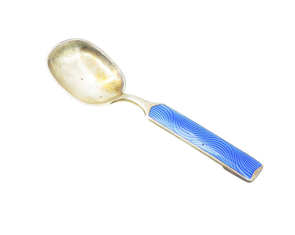 THEODOR OLSENS 925 Sterling Silver  Vintage Blue Enamel Serving Spoon  TR1762