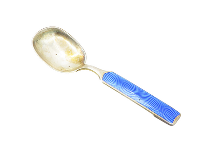 THEODOR OLSENS 925 Sterling Silver  Vintage Blue Enamel Serving Spoon  TR1762