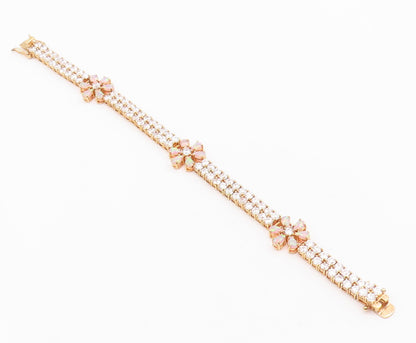 925 Sterling Silver Vintage Bracelet Fire Opal Flower CZ Band  BT10534