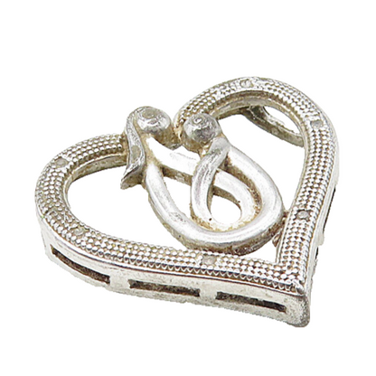 925 Sterling Silver  Vintage Genuine Diamonds Love Heart Slide Pendant  PT7005