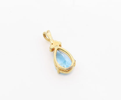 925 Sterling Silver  Vintage Genuine Diamonds Blue Topaz Pendant  PT17537