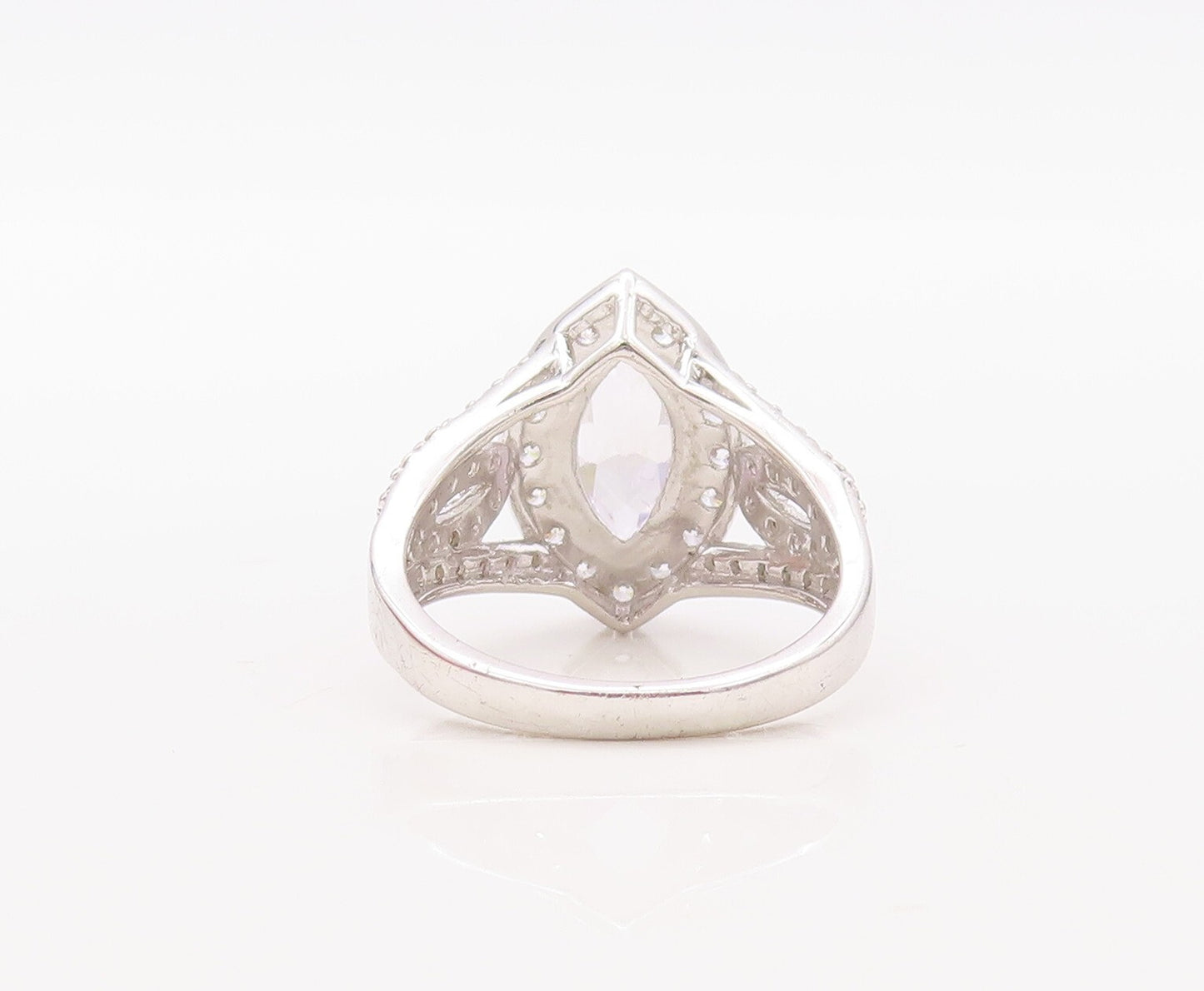 925 Sterling Silver Vintage Ring Designer Marquise Cut CZ Inlay  Sz 7  RG30848