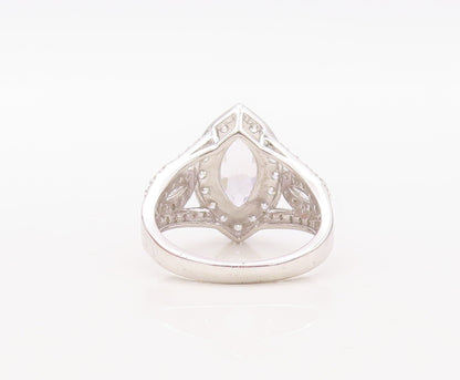 925 Sterling Silver Vintage Ring Designer Marquise Cut CZ Inlay  Sz 7  RG30848