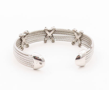925 Sterling Silver Vintage Bracelet Beaded Bands carved X Cuff  BT10789