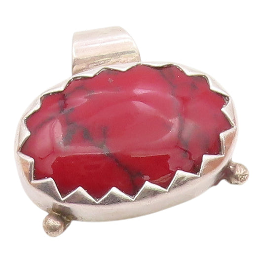 MEXICO 925 Silver  Vintage Wavy Cut & Bead Detail Coral Drop Pendant  PT21776
