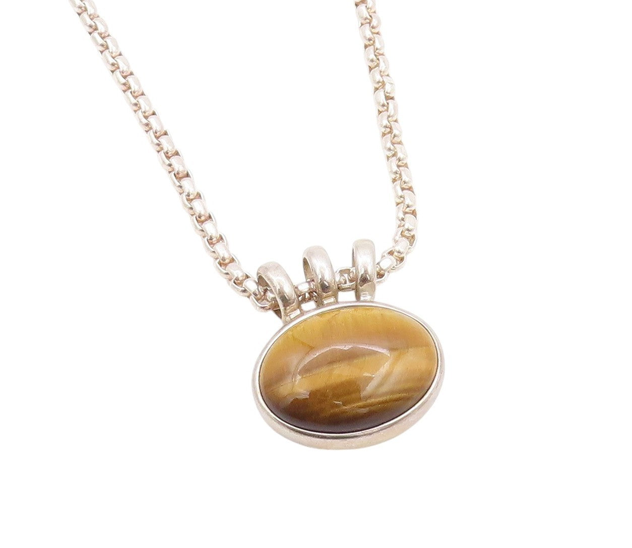 925 Sterling Silver Vintage Necklace ESPO SIG Oval Cabochon Tiger's Eye  NE4551