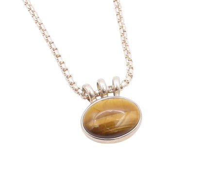 925 Sterling Silver Vintage Necklace ESPO SIG Oval Cabochon Tiger's Eye  NE4551