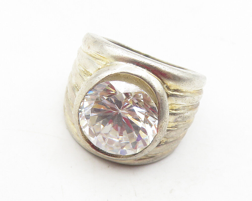 925 Sterling Silver  Vintage Cubic Zirconia Cocktail Ring Sz 6.5  RG12046