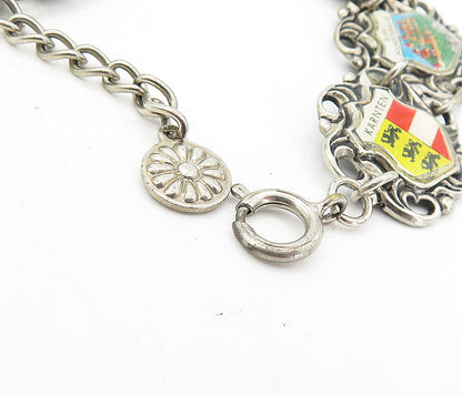 925 Sterling Silver  Vintage Antique Enamel Flag Shield Chain Bracelet  BT3524