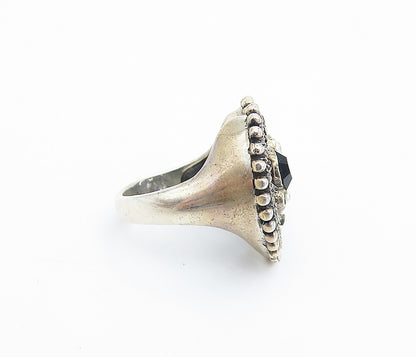 925 Silver  Vintage Hematite & Cubic Zirconia Cocktail Ring Sz 5.5  RG7729