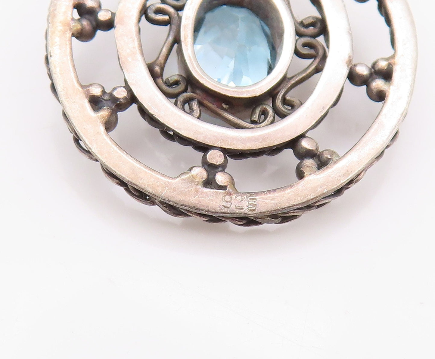 925 Sterling Silver Vintage Pendant Oval Cut Topaz Halo Cutout Design  PT24005