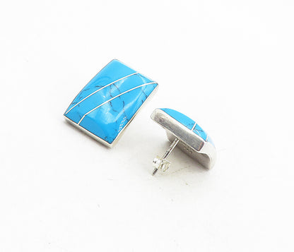 MEXICO 925 Sterling Silver Vintage Turquoise Striped Drop Earrings  EG4416