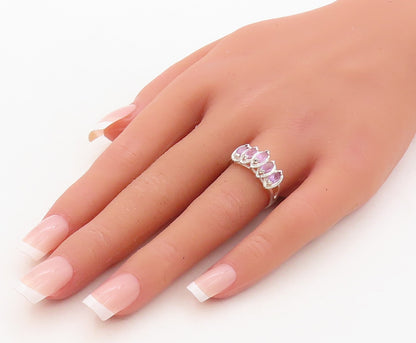 925 Sterling Silver Vintage Ring Marquise Cut Amethyst Halo CZ  Sz 7  RG31091