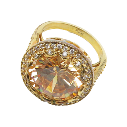 925 Sterling Silver  Cubic Zirconia Gold Plated Cocktail Ring Sz 7.5  RG18703