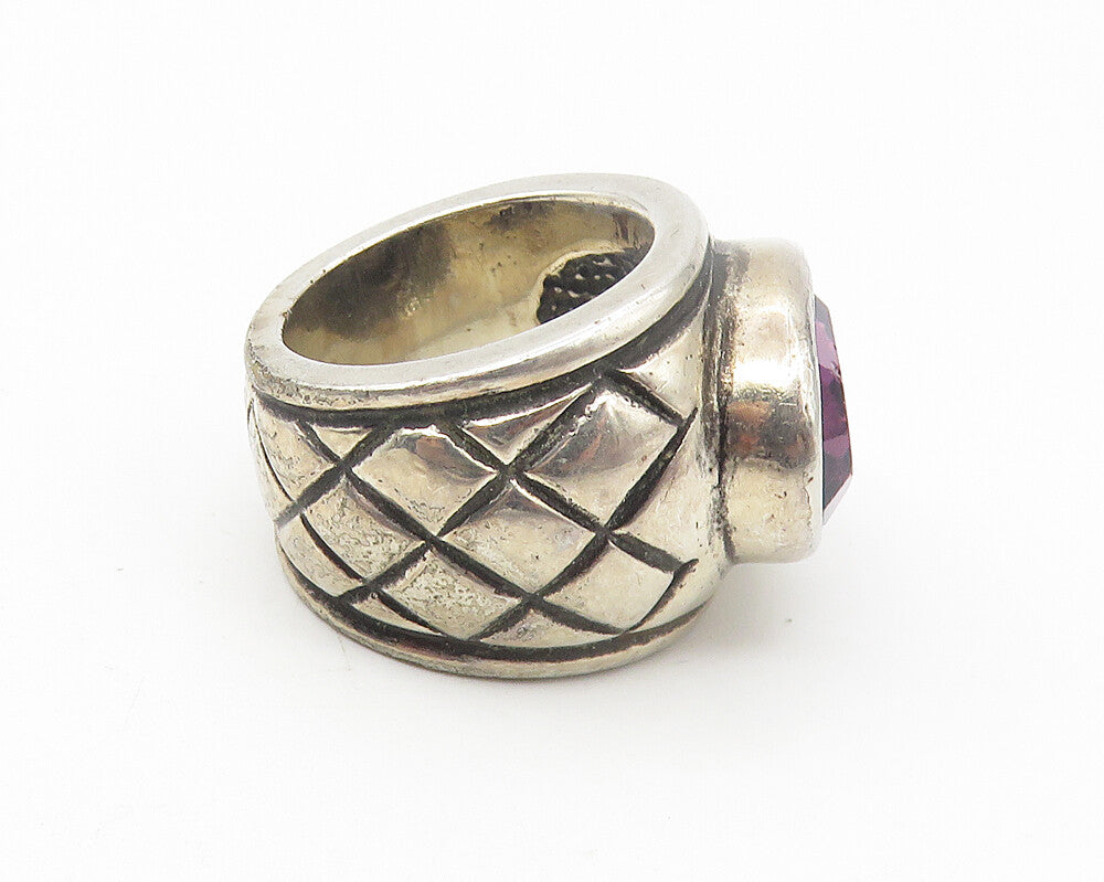 925 Sterling Silver  Vintage Amethyst Cross Etched Cocktail Ring Sz 5  RG11219