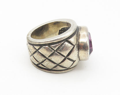 925 Sterling Silver  Vintage Amethyst Cross Etched Cocktail Ring Sz 5  RG11219
