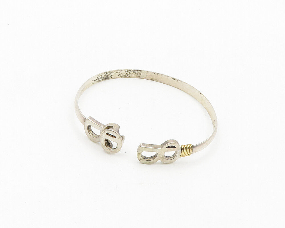 925 Silver & 14K GOLD  Vintage Two Tone B Initial Hook Bangle Bracelet  BT7748