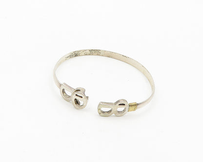 925 Silver & 14K GOLD  Vintage Two Tone B Initial Hook Bangle Bracelet  BT7748